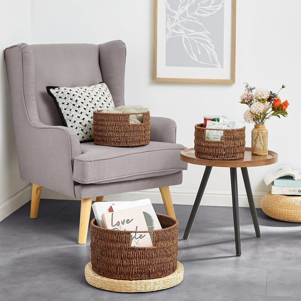 Vagusicc Wicker Storage Basket, Hand-Woven Paper Rope Large Round Woven Baske...