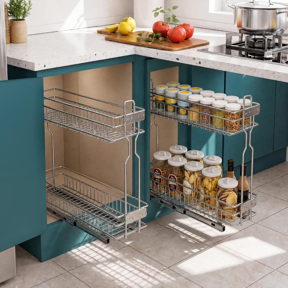 2-Tier Narrow Pull Out Cabinet Organizer, Slide Out Shelves,5.7"W x 17.7...