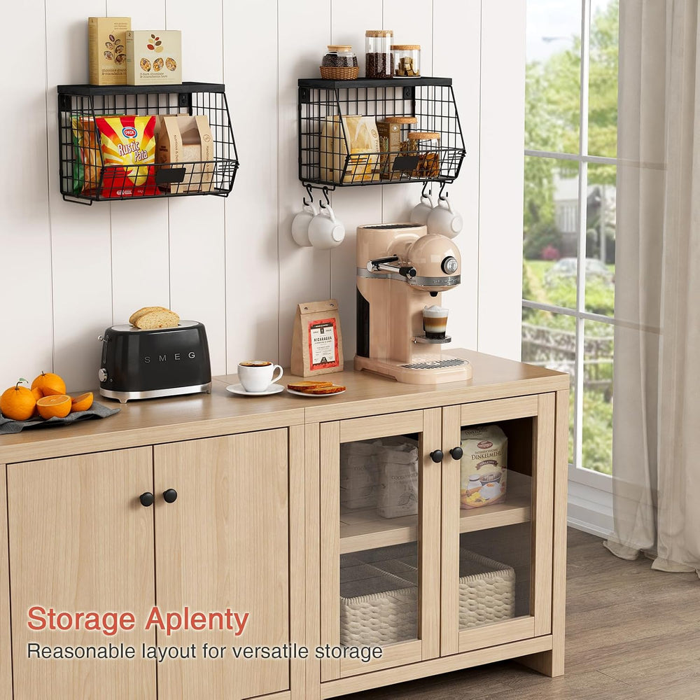Goozii Black Kitchen Wall Hanging Storage Basket Set of 2, Rustic Stackable K...