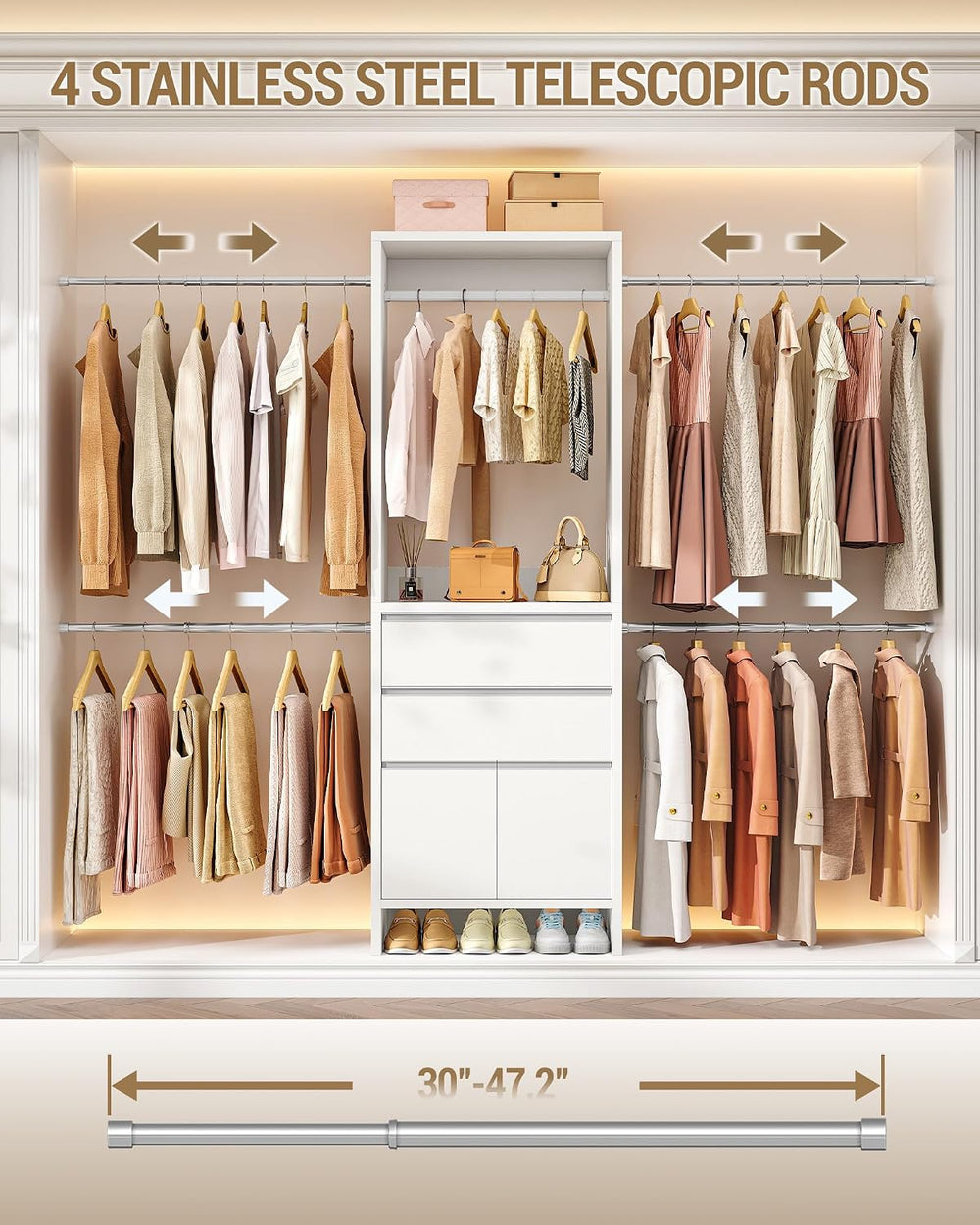 Hzuaneri Closet System Closet Organizers and Storage with 2 Drawers