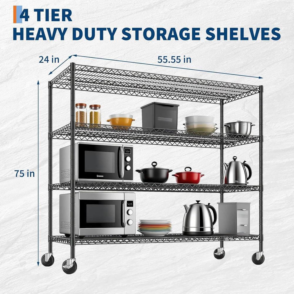 4-Tier Heavy Duty Wire Garage Shelving with Wheels, 2200 LBS Capacity, 24&quo...