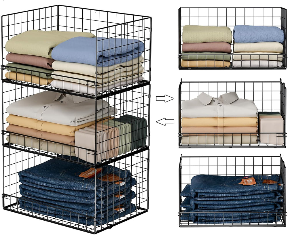 Yociyoga 3-Tier Stackable Closet Organizers and Storage Shelves, Foldable Clo...
