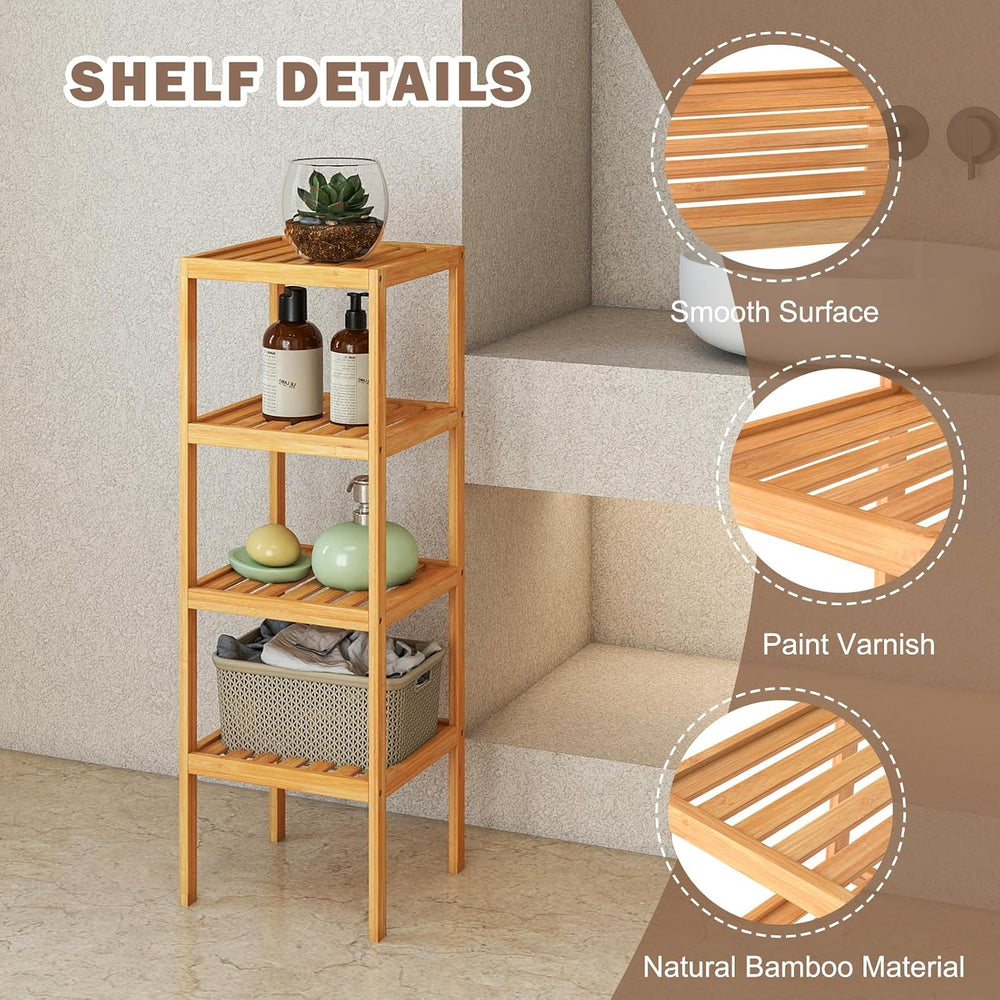 kinbor 4-Tier Bamboo Shelf, Bathroom Organizer, for Living Room Bathroom