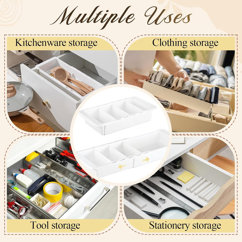 3 Pcs Expandable Deep Drawer Organizer Bins for Desk, White