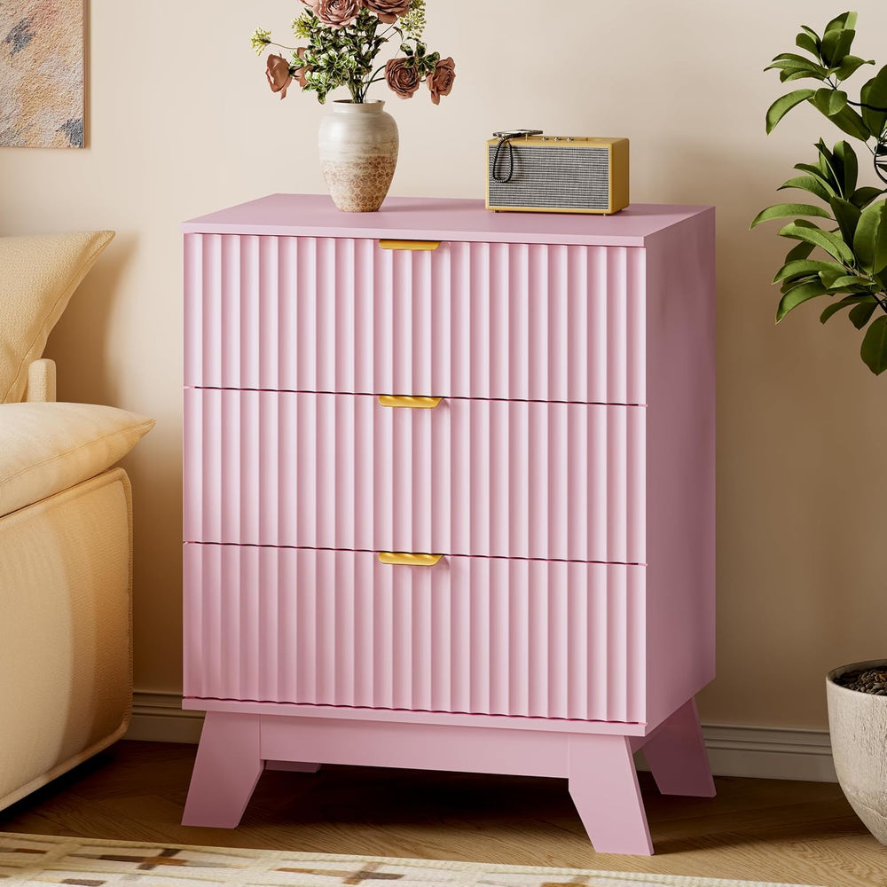 BORNOON Fluted 3 Drawer Dresser, 30.3" Tall Compact Modern Boho Chest of...
