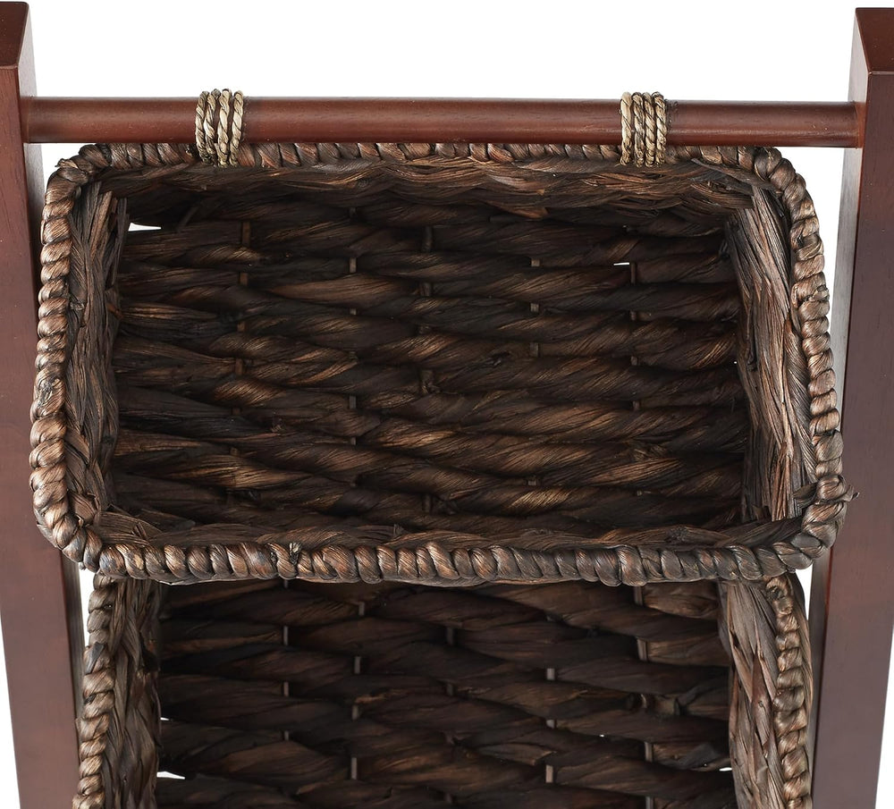 Casafield 3-Tier Floor Stand with Water Hyacinth Storage Baskets, Walnut/Espr...