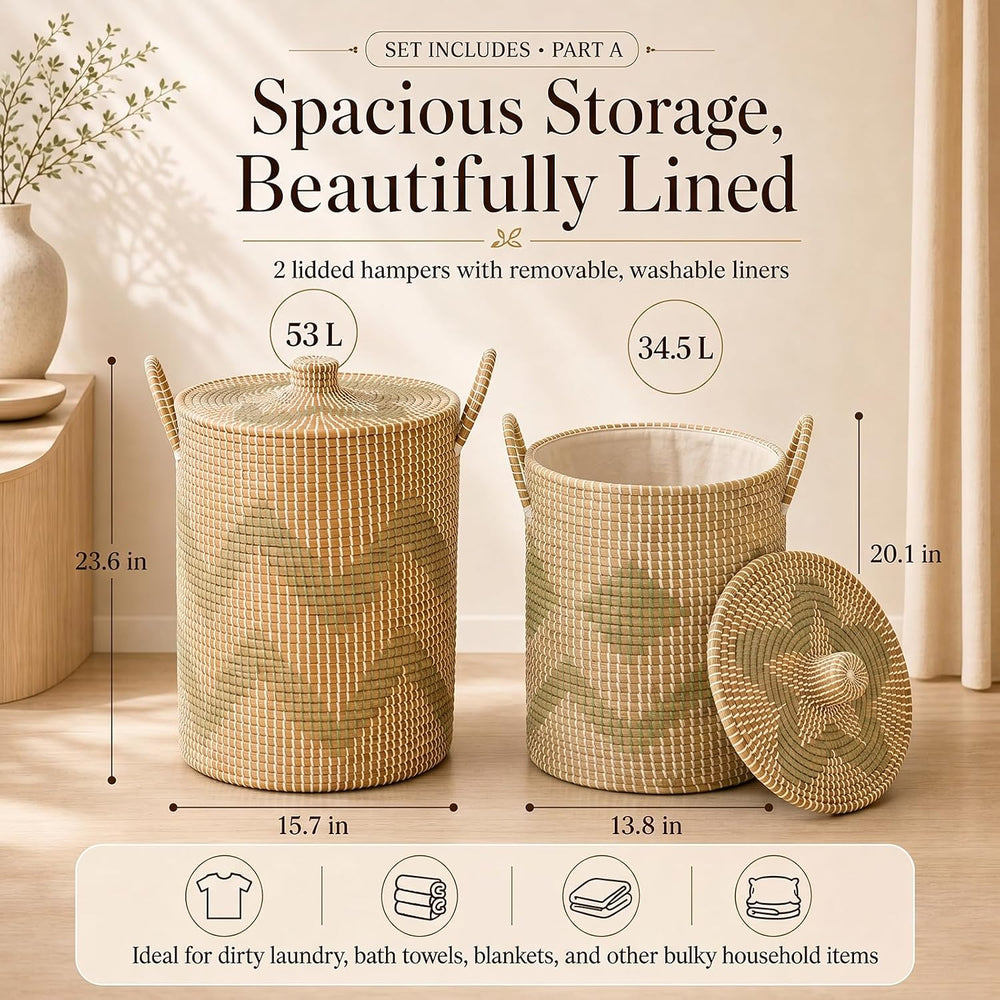 Sea Grass Storage Basket Set of 4, Handwoven Wicker Storage Organizer, Includ...