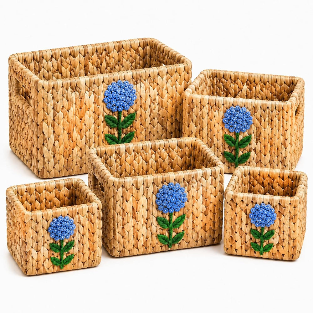 Water Hyacinth Woven Decorative Baskets - Pantry Organizers and Storage | Set...