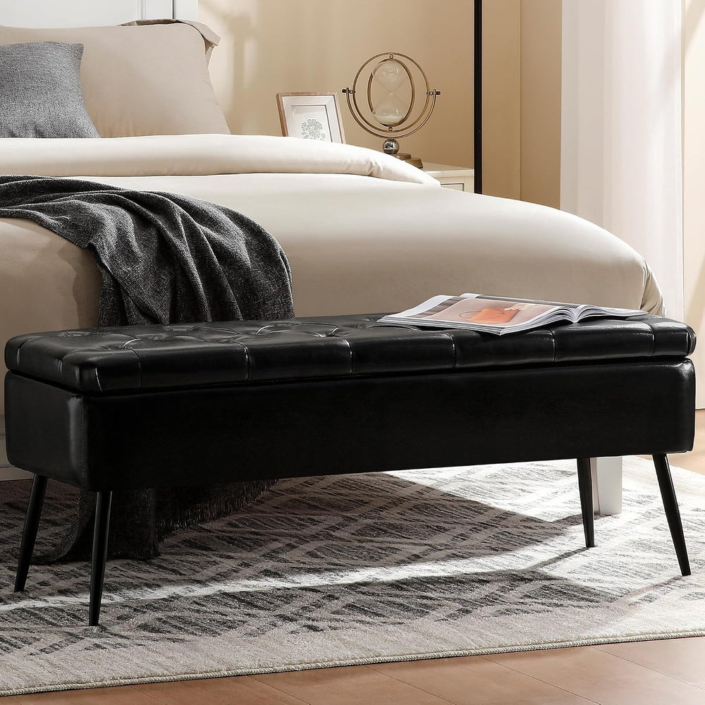 kinmars Leather Storage Ottoman Bench, End of Bed Bench with Steel Legs