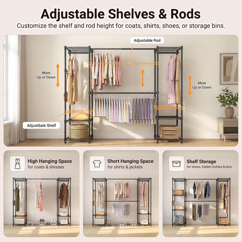Homdox Heavy Duty Garment Rack, Expandable Freestanding Closet Organizer with...