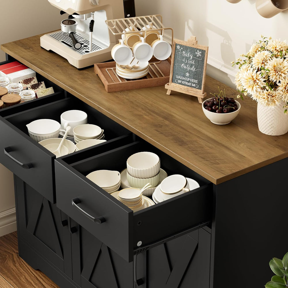 HOSTACK Kitchen Buffet Cabinet with Storage, Sideboard Coffee Bar, Black