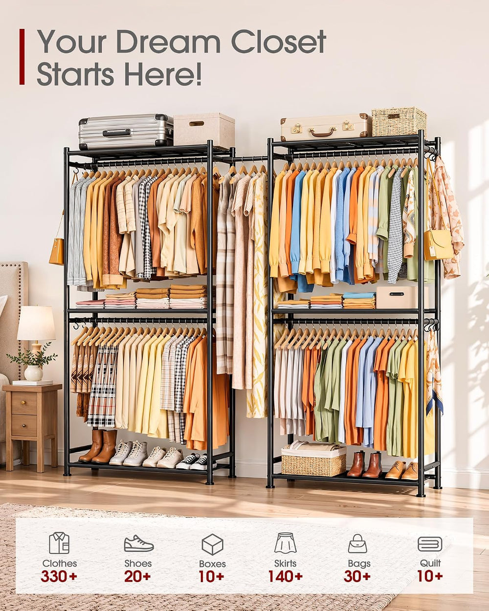 Portable Closet Clothes Rack, 77.9-83.8 x 12.2 x 79.5 in, Black