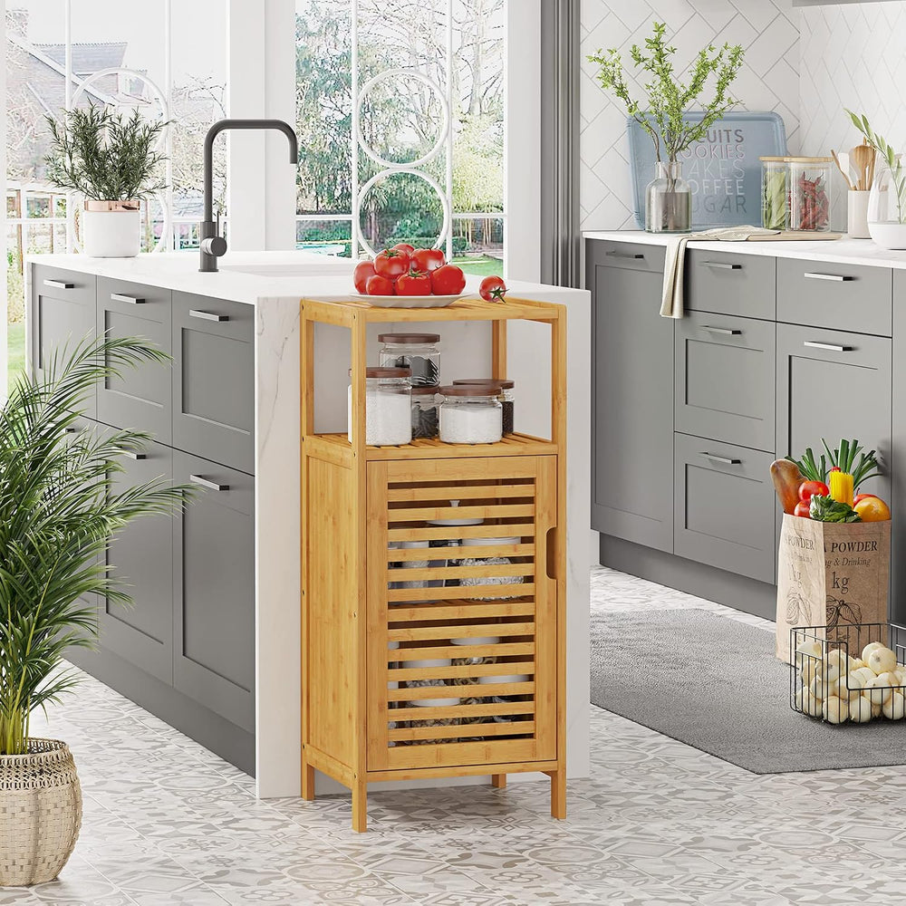 VIAGDO Bamboo Cabinet, Bathroom Storage Cabinet with Single Door and Shelf, F...