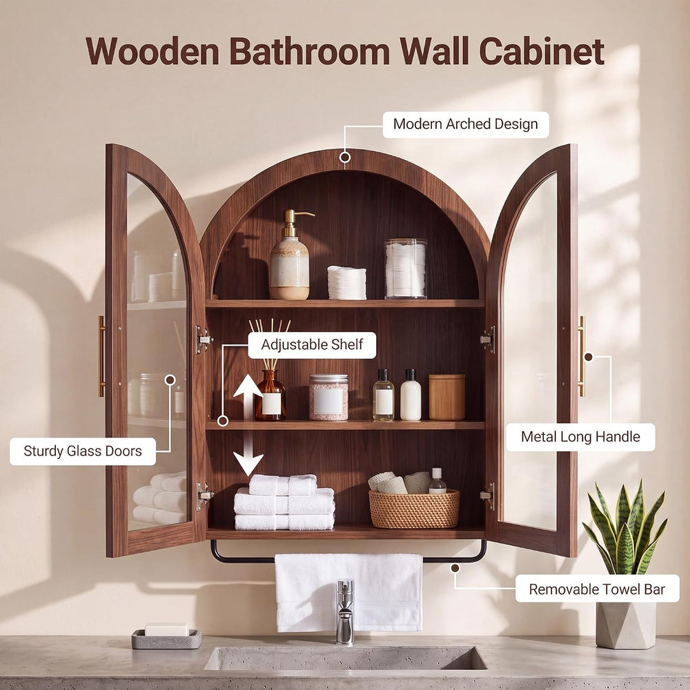 23.6"Arched Bathroom Wall Cabinet with Towel Bar & Adjustable Shelf,...