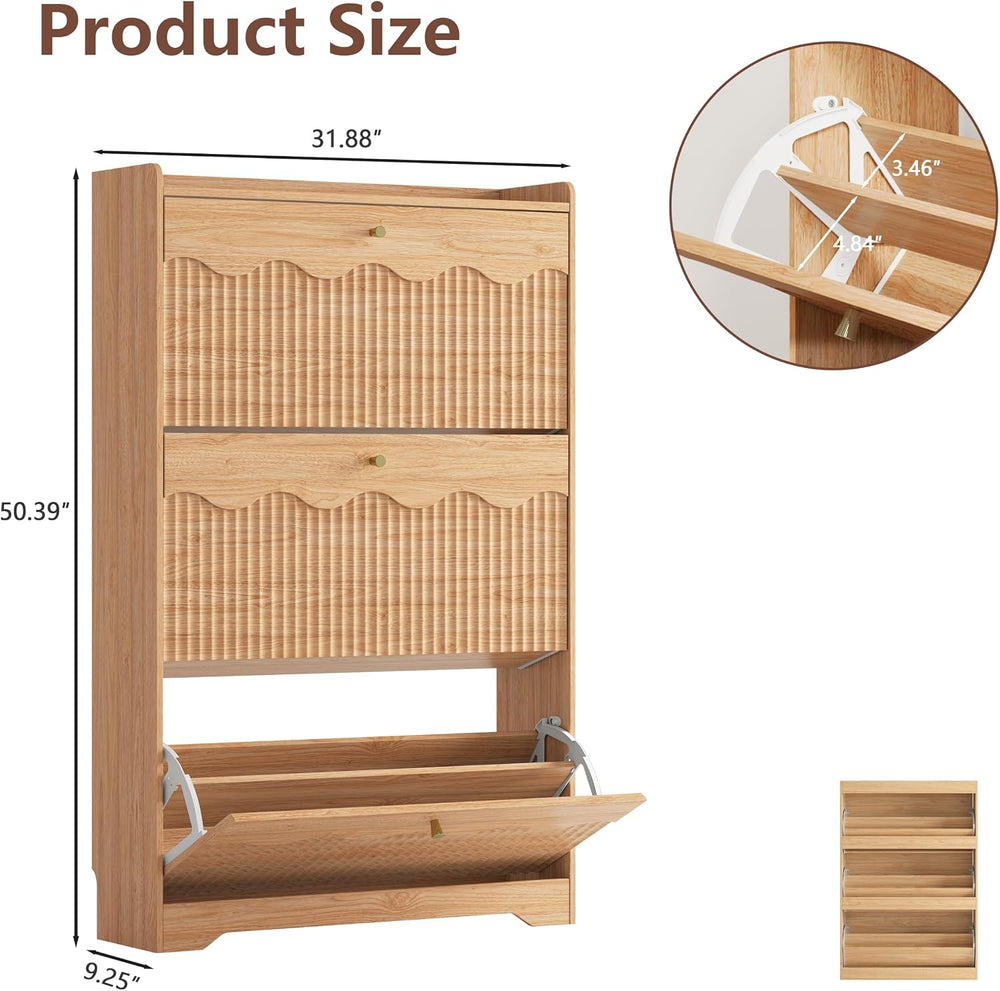 HUANLEGO Shoe Cabinet Storage for Entryway with 3 Flip Drawers, Oak