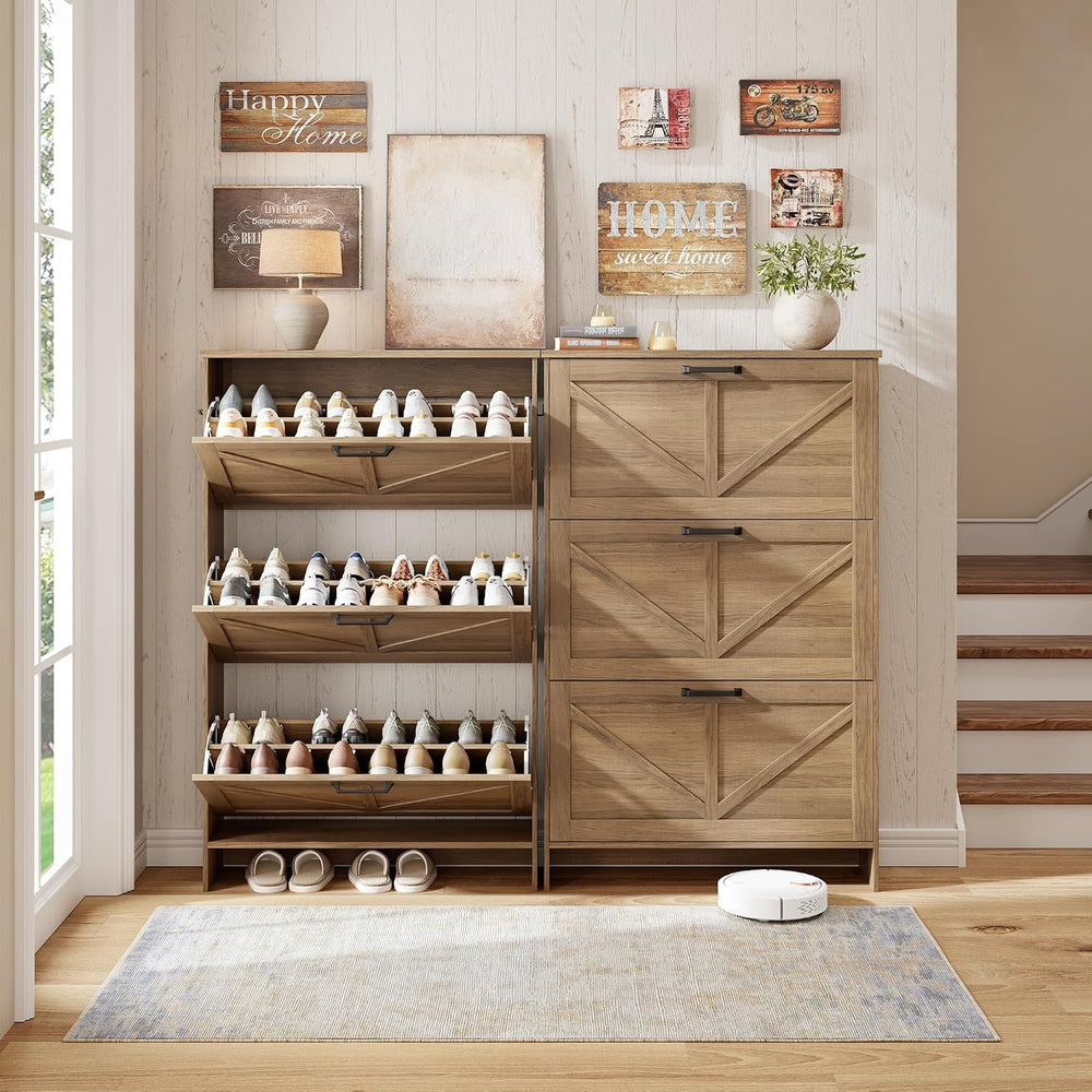 Nicetree 3-Drawer Flip Shoe Storage Tower – Slim-Profile Freestanding Rack wi...