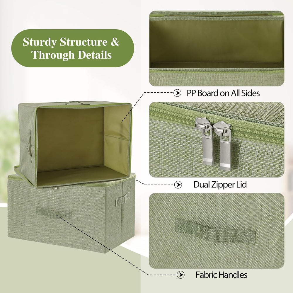 ANMINY Fabric Storage Bins with Zipper Lids, 15"x10"x6", Green...