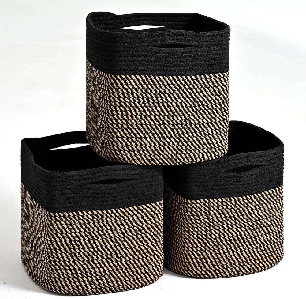 11 Inch Cube Storage Bins, Storage Cube Organizer Bins, Woven Cotton Rope (Pa...