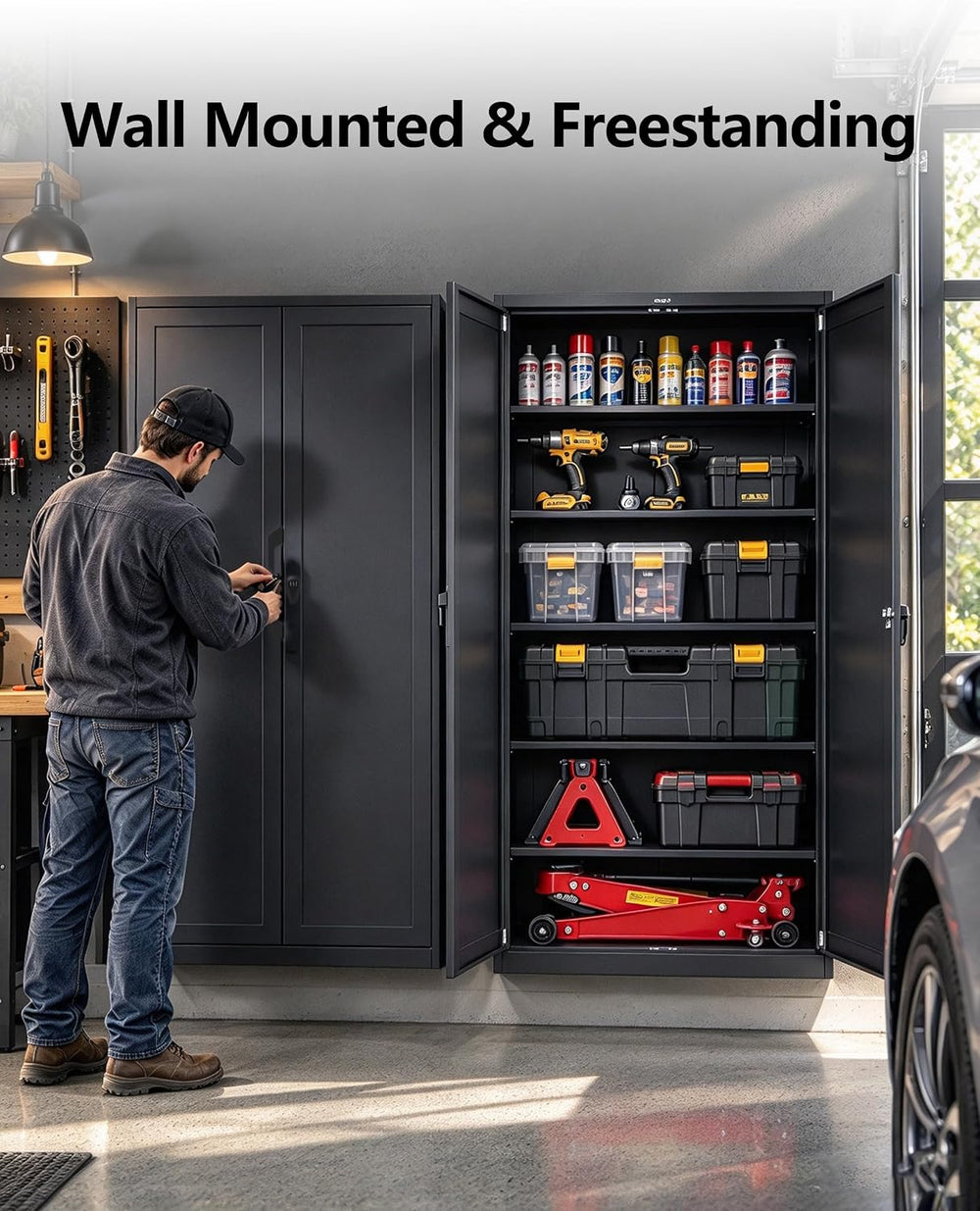 71" Metal Garage Storage Cabinet with Combination Lock,5 Adjustable Shelves