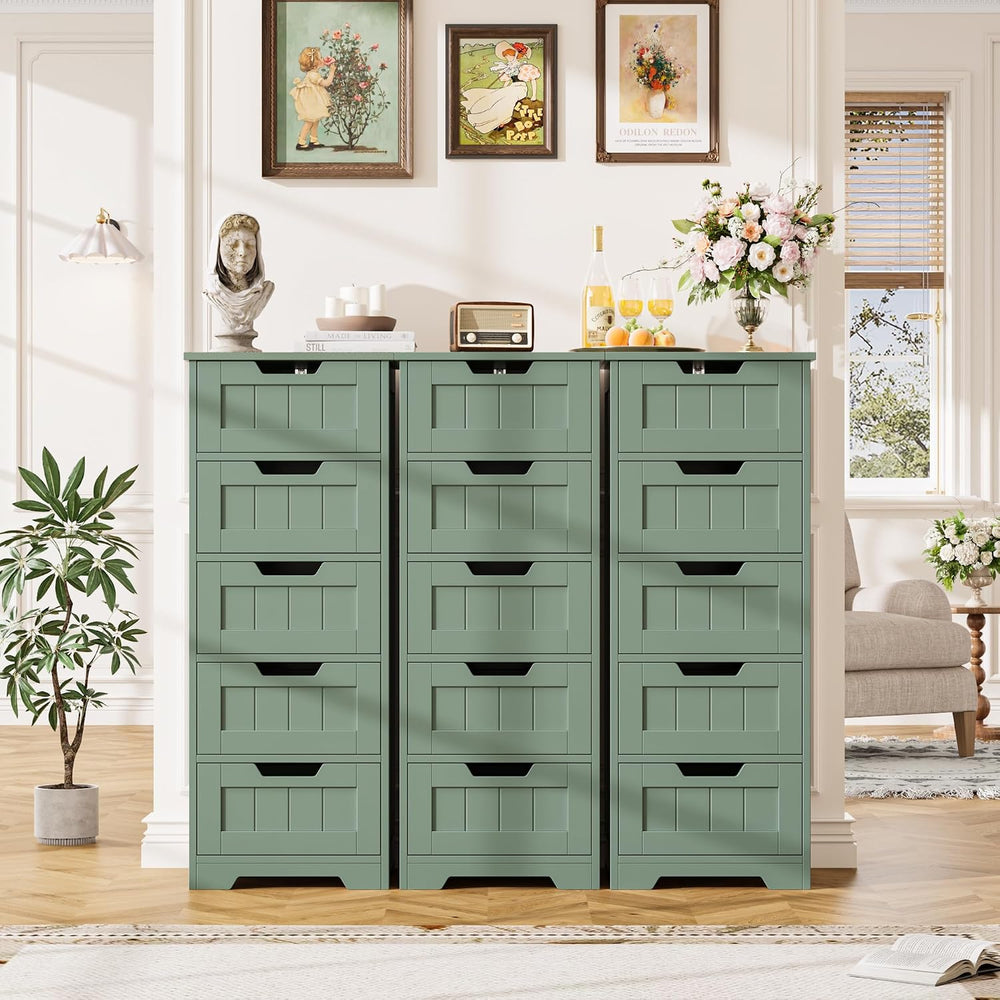 FOTOSOK Bathroom Cabinet, Bathroom Storage Cabinet with 5 Drawers, Green