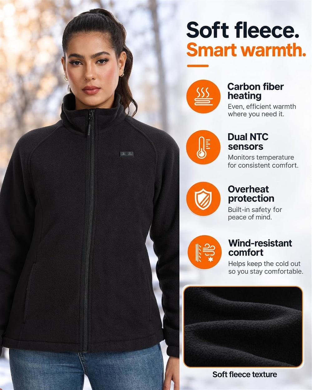 Women's Heated Jacket with Battery Pack Included,11-Zone Heated Fleece Coat
