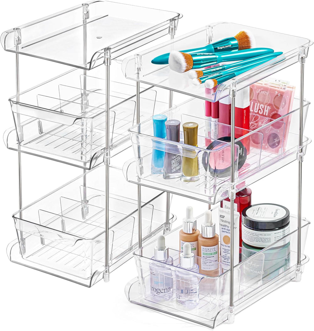 3 Tier Clear Under Bathroom Sink Organizer Pull Out Drawer | Bathroom Cabinet...