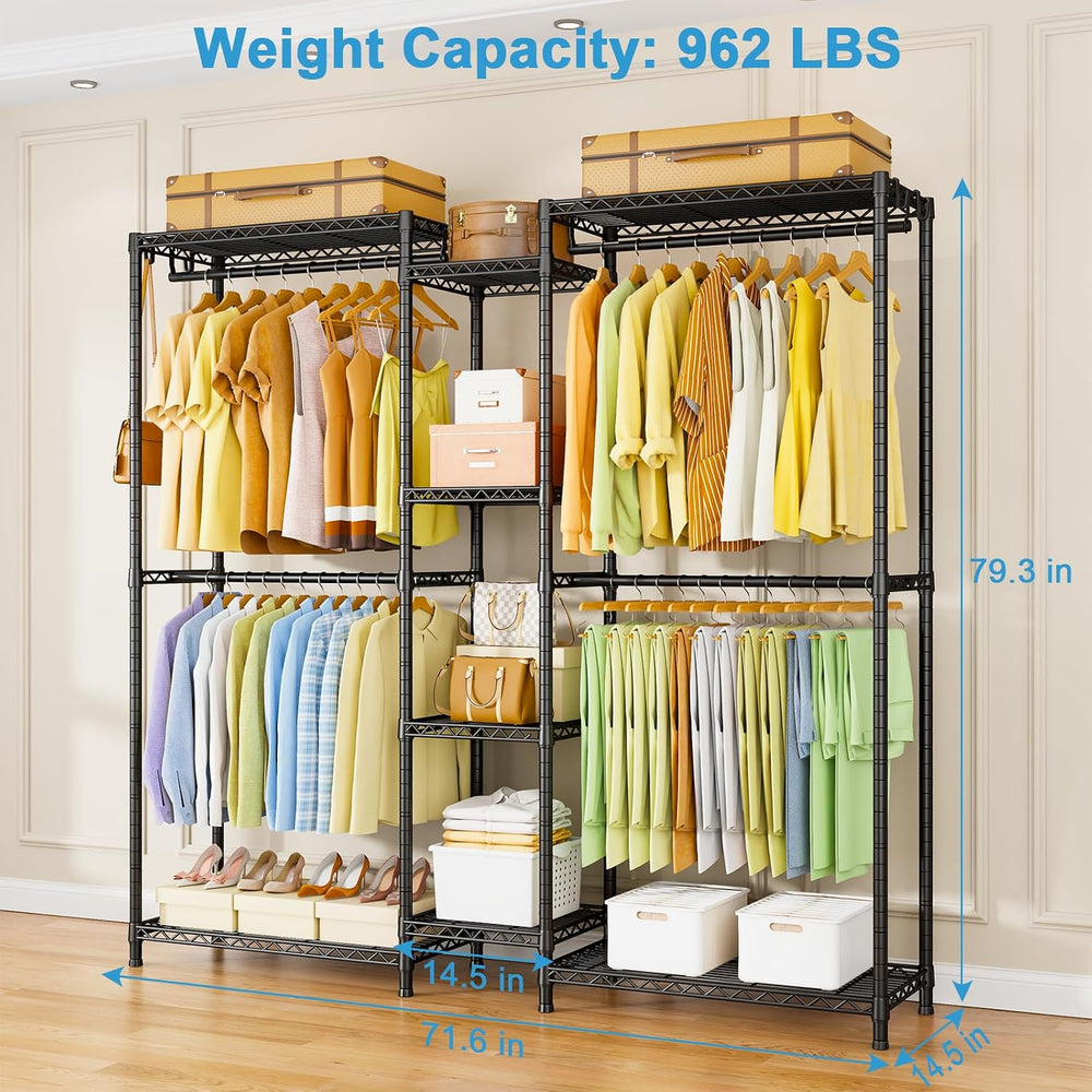 E4 Clothes Rack, Heavy-Duty Garment Rack Can Be L-Shaped Closet, Black