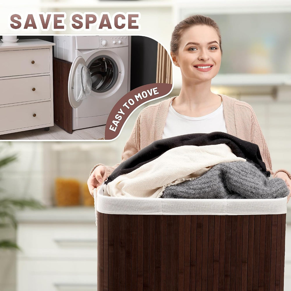 Aliphon 100L Laundry Hamper with lid, 2-Section Clothes Laundry Basket with H...