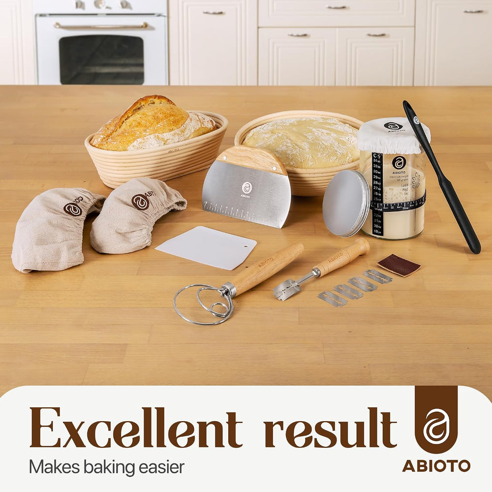 Sourdough Starter Kit with 10" Round & 11" Oval Banneton Proofi...