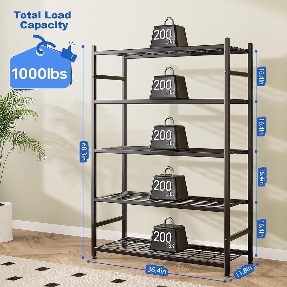 36.4" W Storage Shelves, 5-Tier Metal Shelving Unit with Leveling Feet