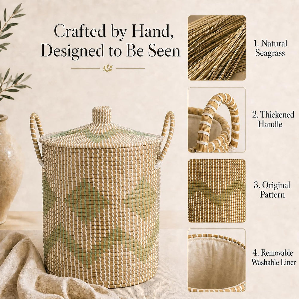 Sea Grass Storage Basket Set of 4, Handwoven Wicker Storage Organizer, Includ...