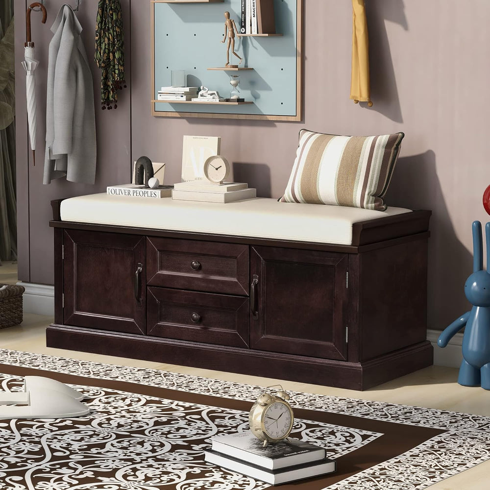 LUMISOL Storage Bench with 2 Drawers and 2 Cabinets, Entryway Storage Ottoman...