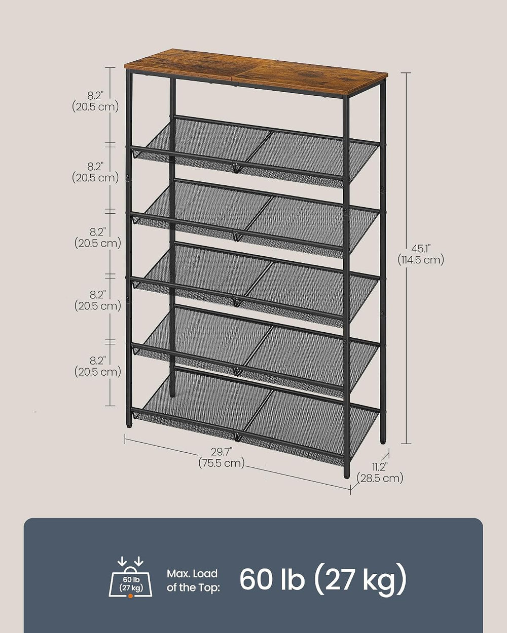 SONGMICS HOME 6 Tier Shoe Storage Organizer, Freestanding Shoe Rack, Dense Me...