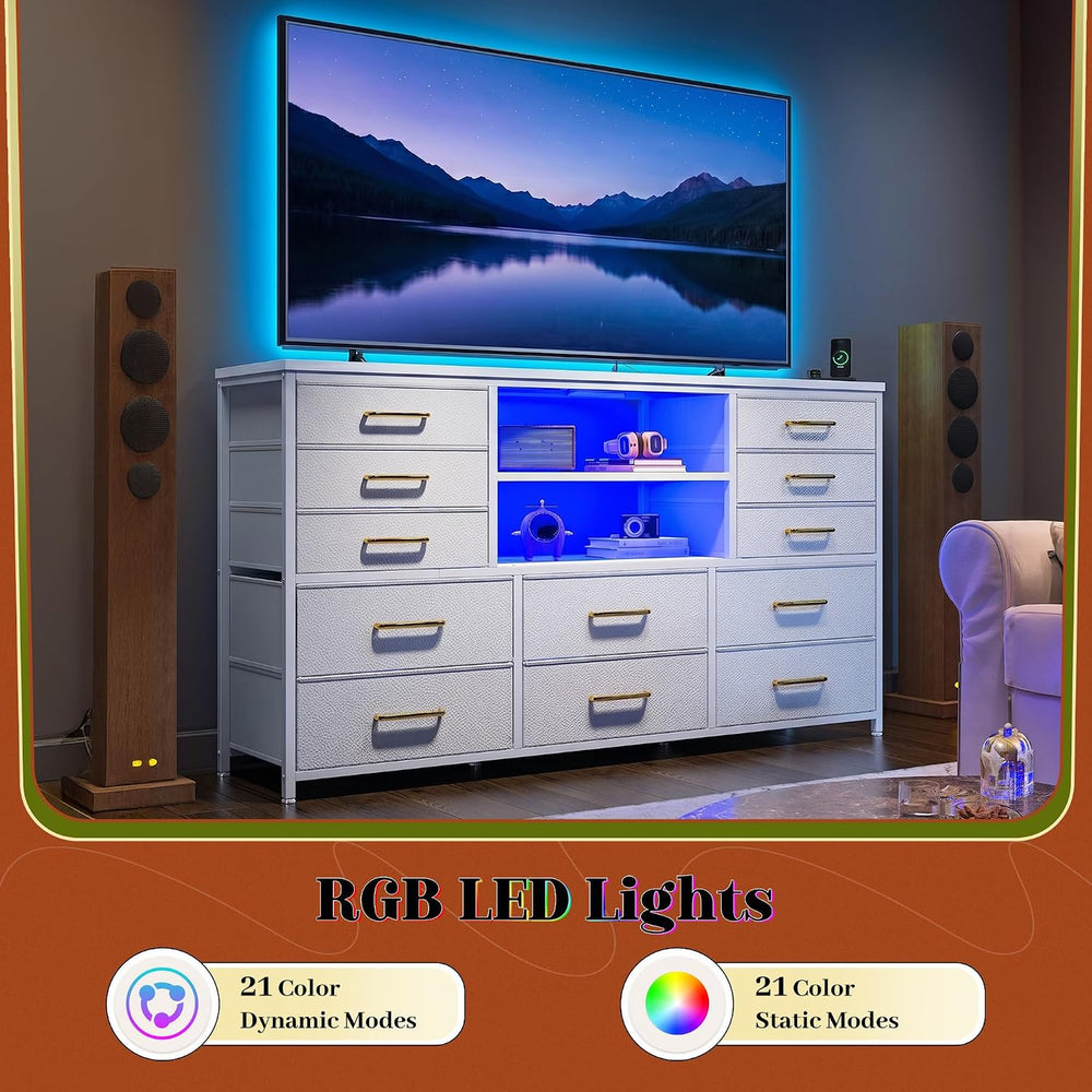 EnHomee Dresser for Bedroom with LED Lights & Charging Station