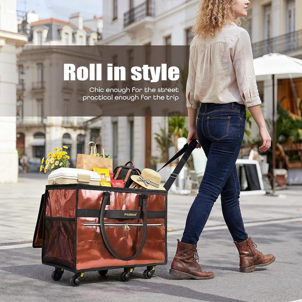 Reusable Rolling Grocery Bag on Wheels-6-Wheel Foldable Tote Large