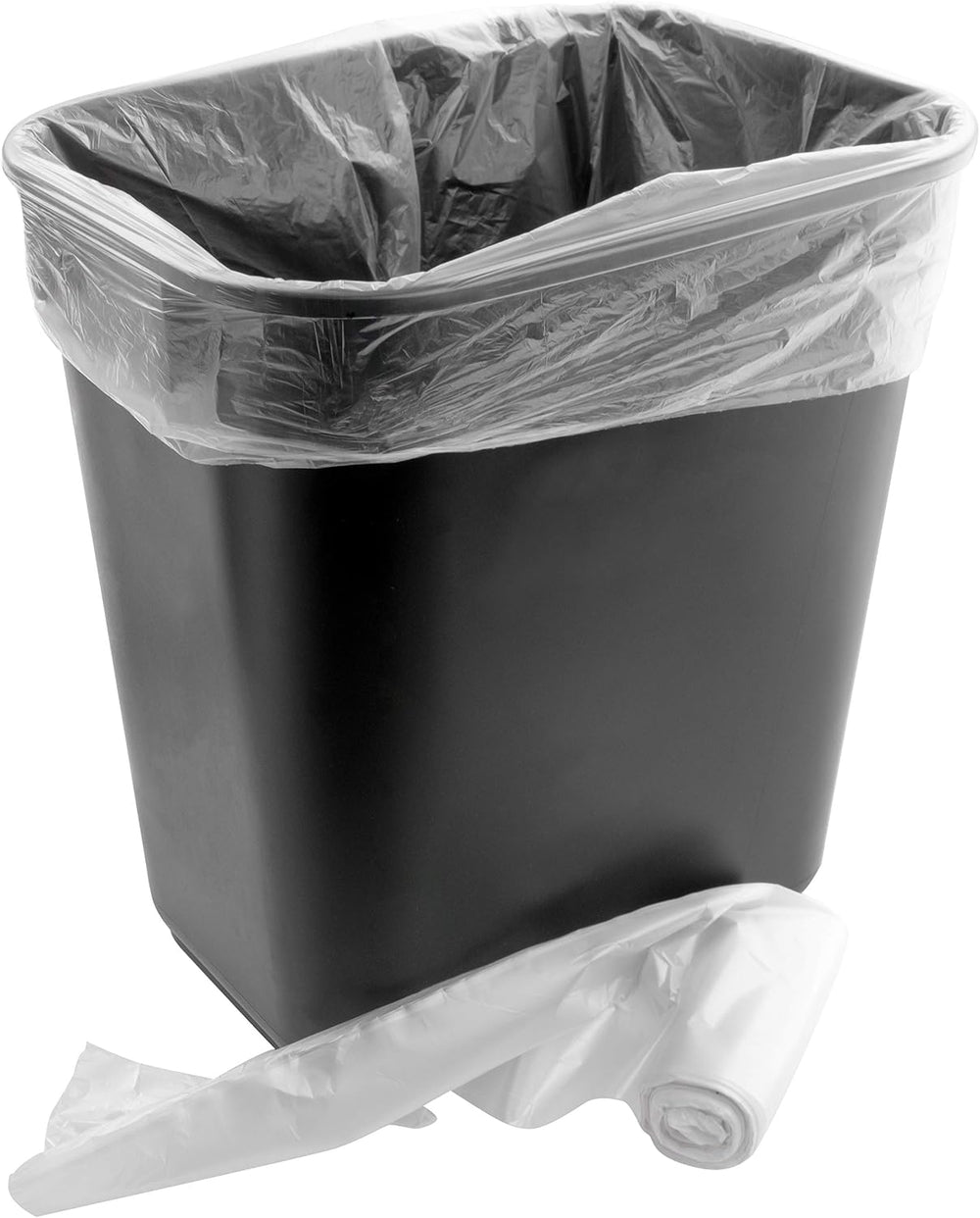 Space-Saving Trash Can and 100x 4 Gal. Leak-Proof Liners Set. Small Black Pla...