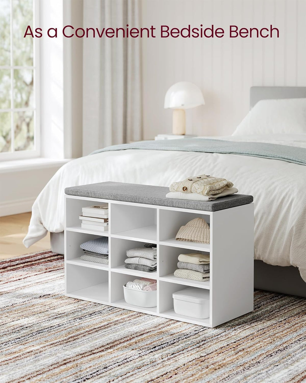 VASAGLE Shoe Bench with Cushion, 9 Compartments, 11.9 x 30.9 x 18.9 Inche