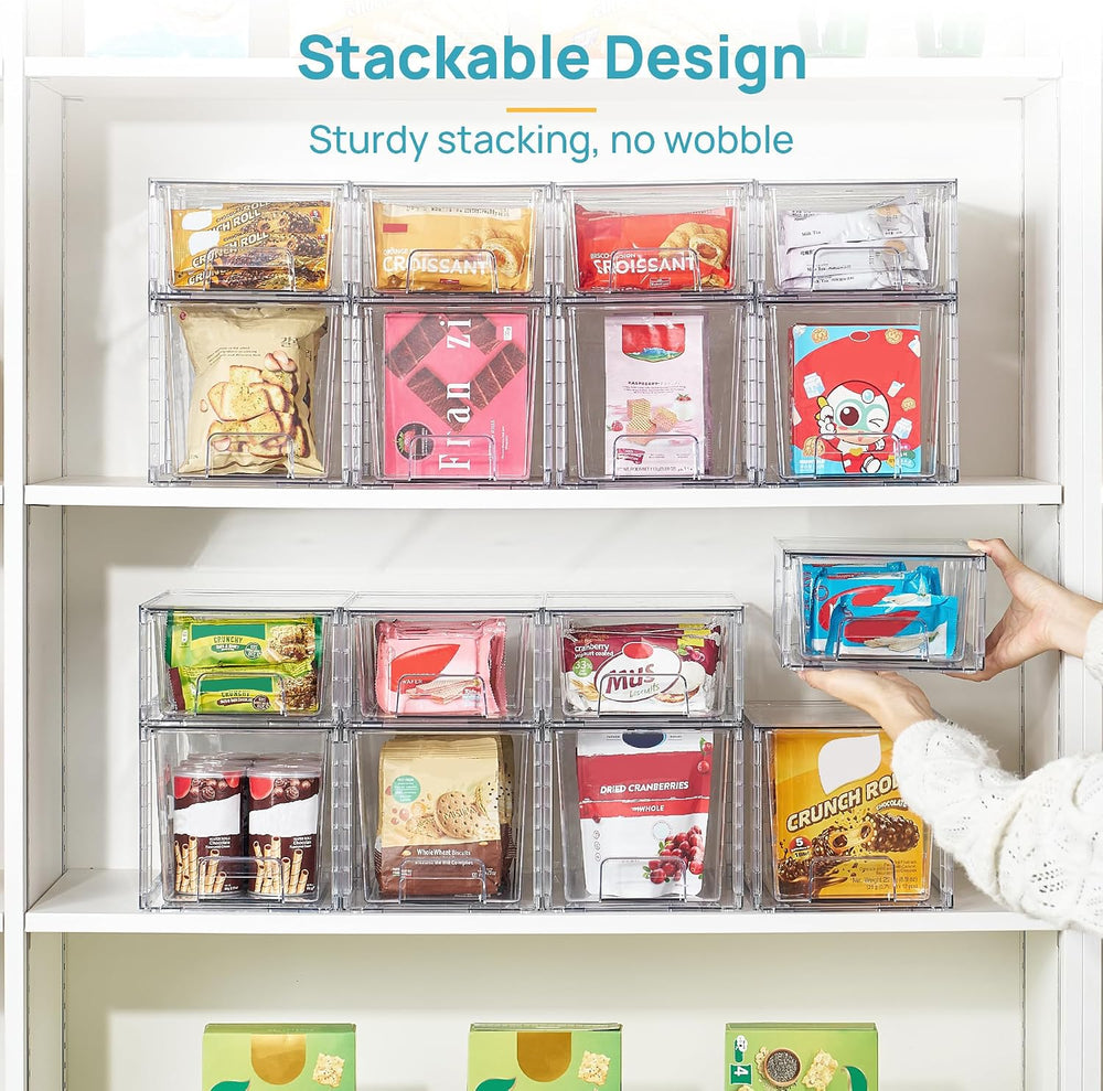 Vtopmart Clear Stackable Storage Drawers, 4 Pack Kitchen Cabinet Set