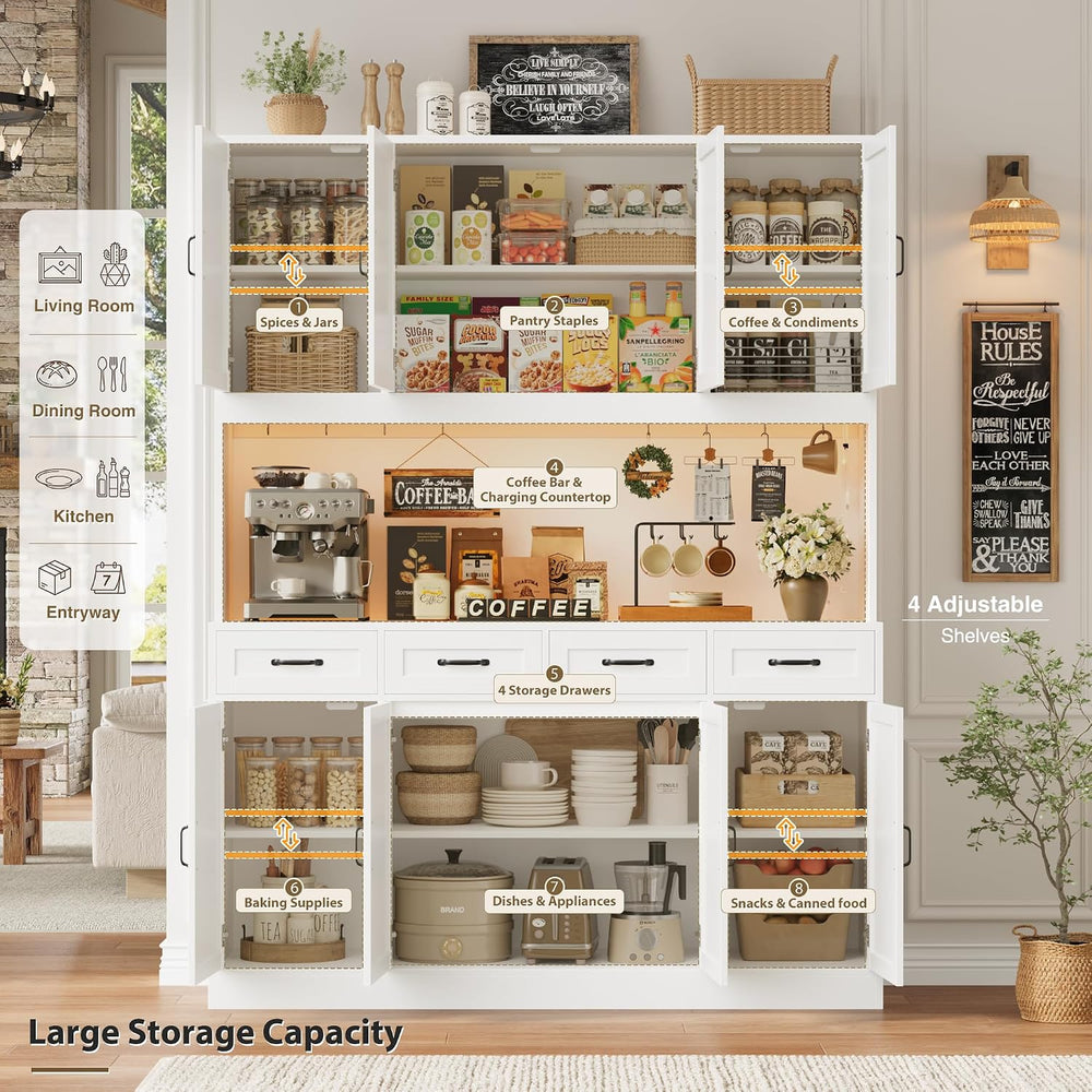 HITHOS 59"W Kitchen Pantry Storage Cabinet, 73" Large Hutch Cabinet...