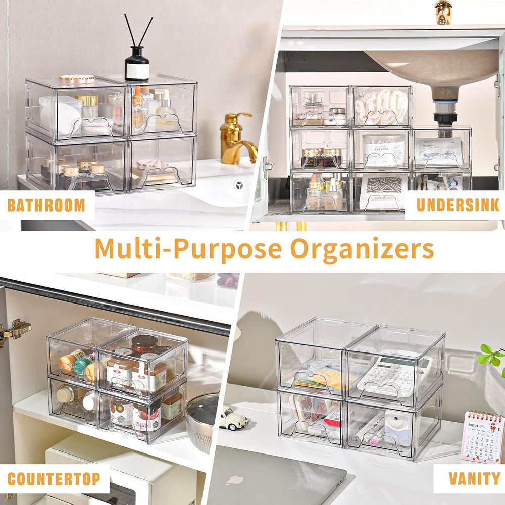 6 Pack Stackable Storage Drawers,Makeup Organizer with Pull-out Drawer