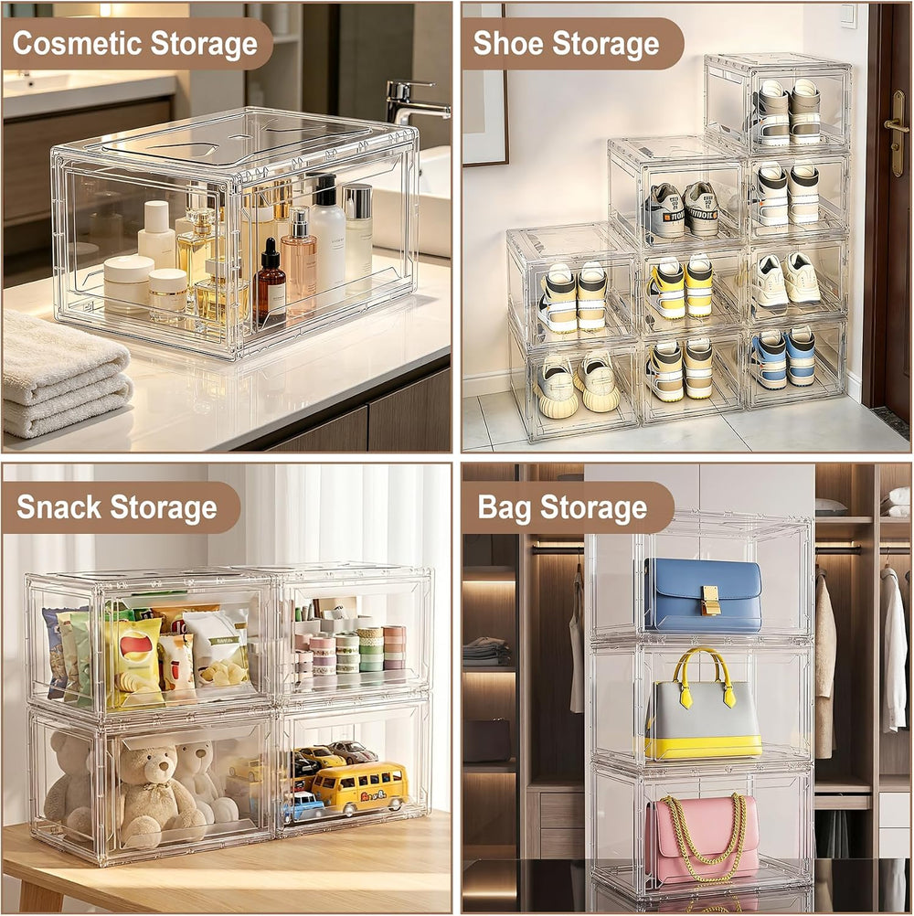BVBOX 12 Pack Acrylic Shoe Storage Boxes with Magnetic Door - 360° Clear Stac...