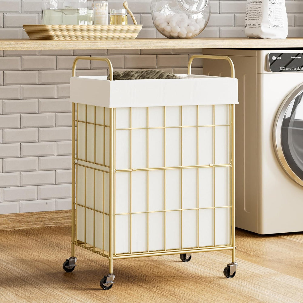 90L Laundry Hamper with Wheels, Laundry Basket with Handle and Liner Bag