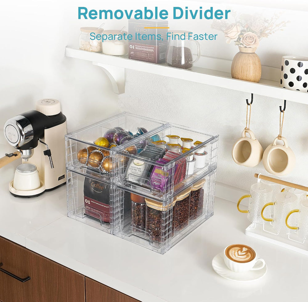 Vtopmart Clear Stackable Storage Drawers, 4 Pack Kitchen Cabinet Set