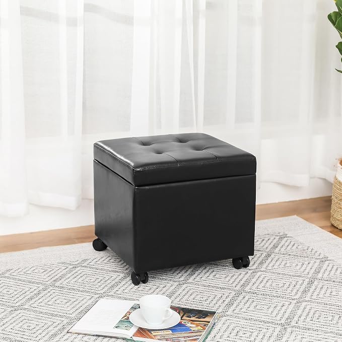 Adeco 17.7" Leather Ottoman