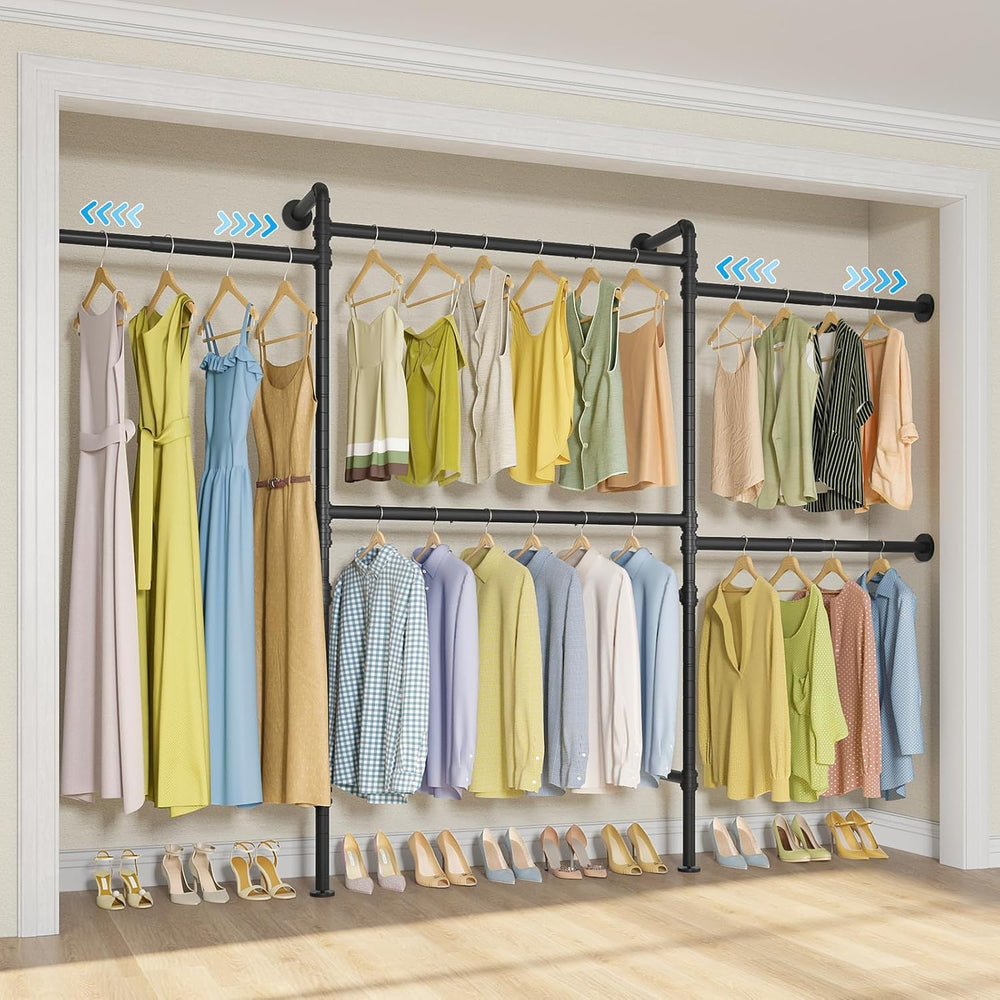 Timate P3 Wall Mounted Closet Organizer System with 5 Hanging Rods, Adjustabl...