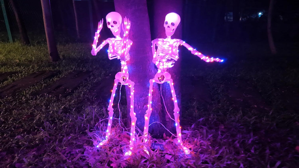 2Pack36 Halloween Skeleton Decoration with Orange&Purple Light
