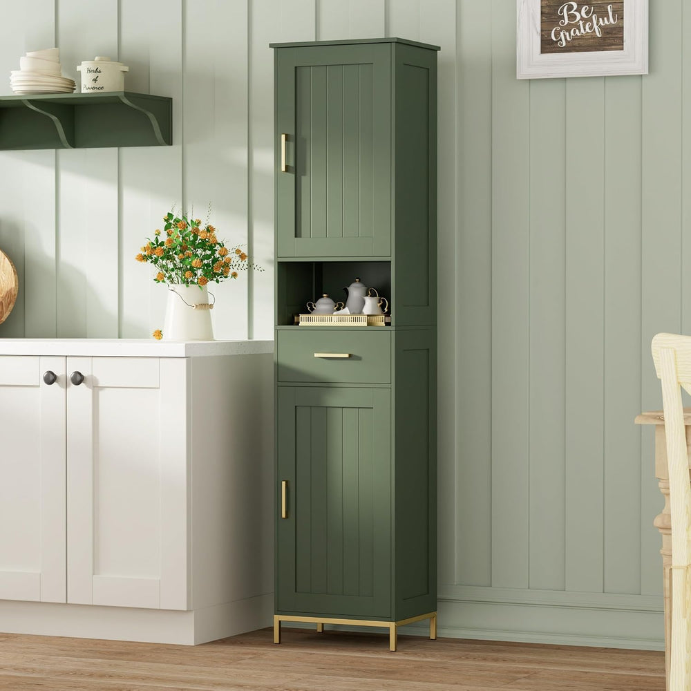 67" H Bathroom Storage Cabinet, Tall Bathroom Cabinet, Green