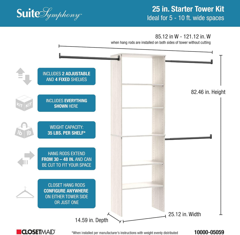 ClosetMaid SuiteSymphony Wood Closet Organizer Kit with Tower, (3) Hang Rods,...