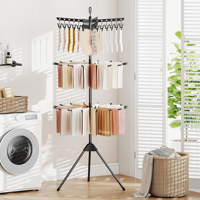 Tangkula 3-Tier Portable and Foldable Drying Rack with 32 Rods & 24 Clips
