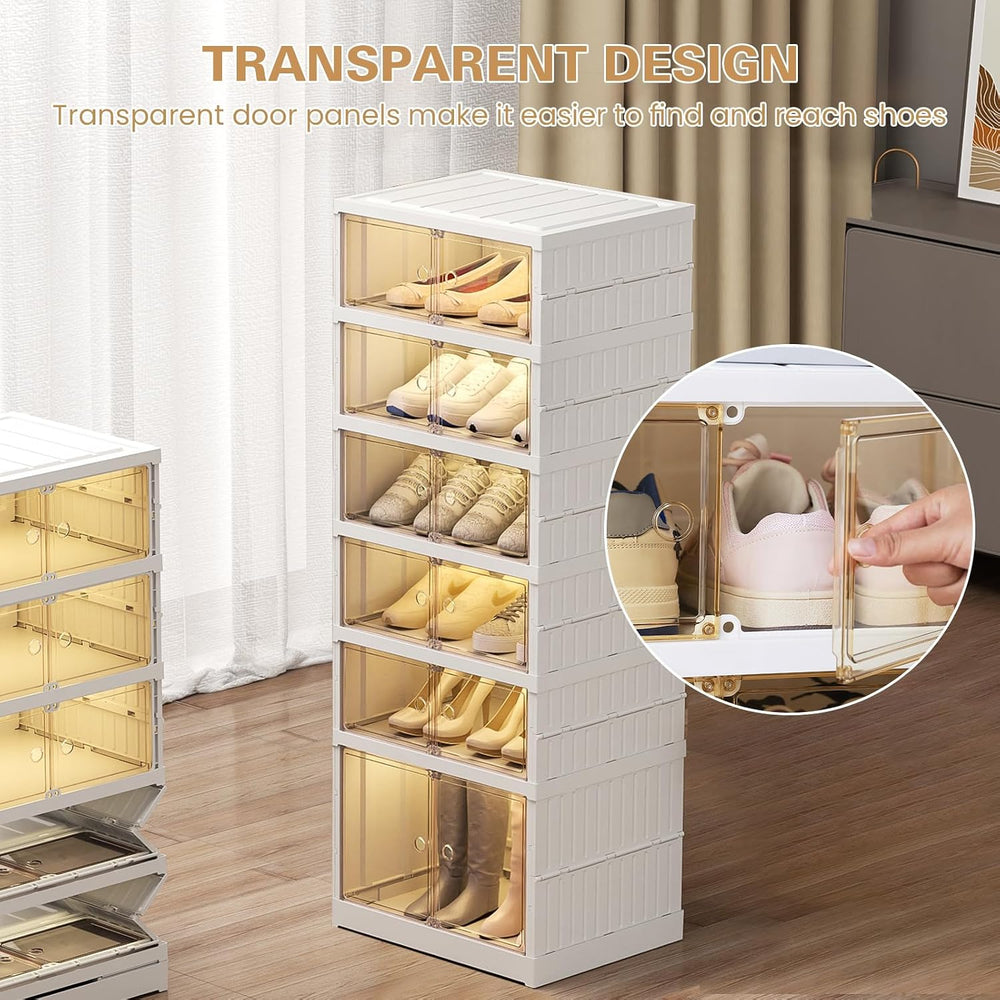 ELPHECO 6 Tier 12 Pairs Foldable Shoe Rack Shoe Organizer with Magnetic Doors...